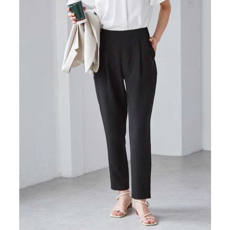 ブラック | 美脚シルエットタックパンツ | RANAN