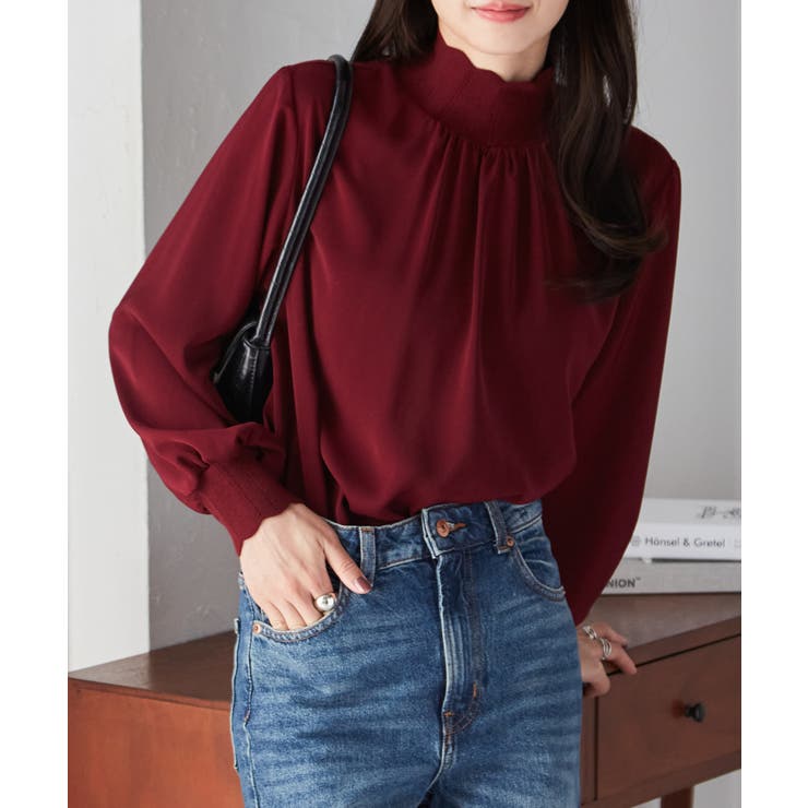 ワイン | スカラップリブニット使いブラウス | RANAN