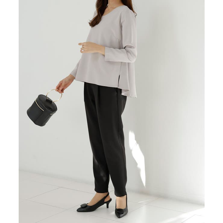 【2点セット】洗える/ストレッチペプラムブラウス＆テーパードパンツセットアップ | RANAN | 詳細画像10 