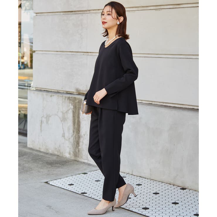 【2点セット】洗える/ストレッチペプラムブラウス＆テーパードパンツセットアップ | RANAN | 詳細画像14 