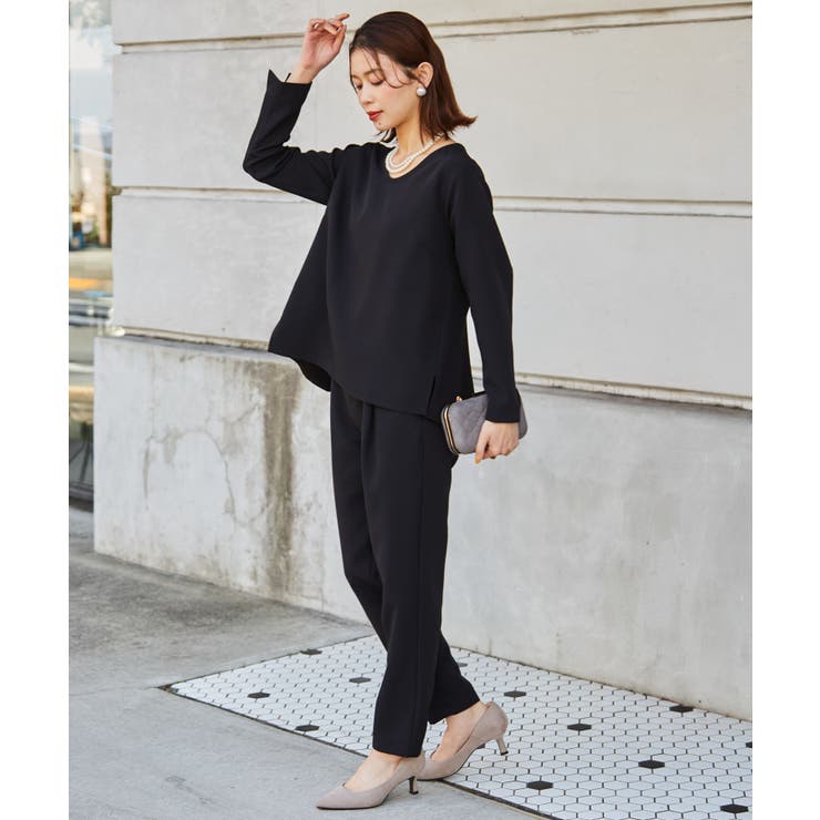 【2点セット】洗える/ストレッチペプラムブラウス＆テーパードパンツセットアップ | RANAN | 詳細画像15 