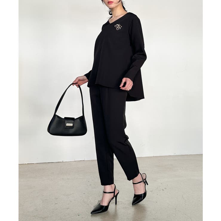 【2点セット】洗える/ストレッチペプラムブラウス＆テーパードパンツセットアップ | RANAN | 詳細画像19 