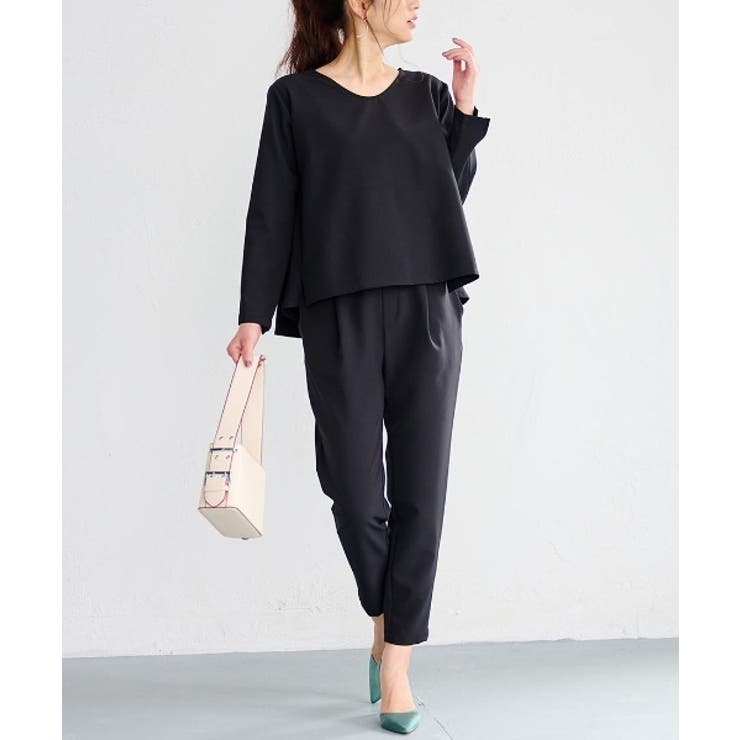 【2点セット】洗える/ストレッチペプラムブラウス＆テーパードパンツセットアップ | RANAN | 詳細画像21 