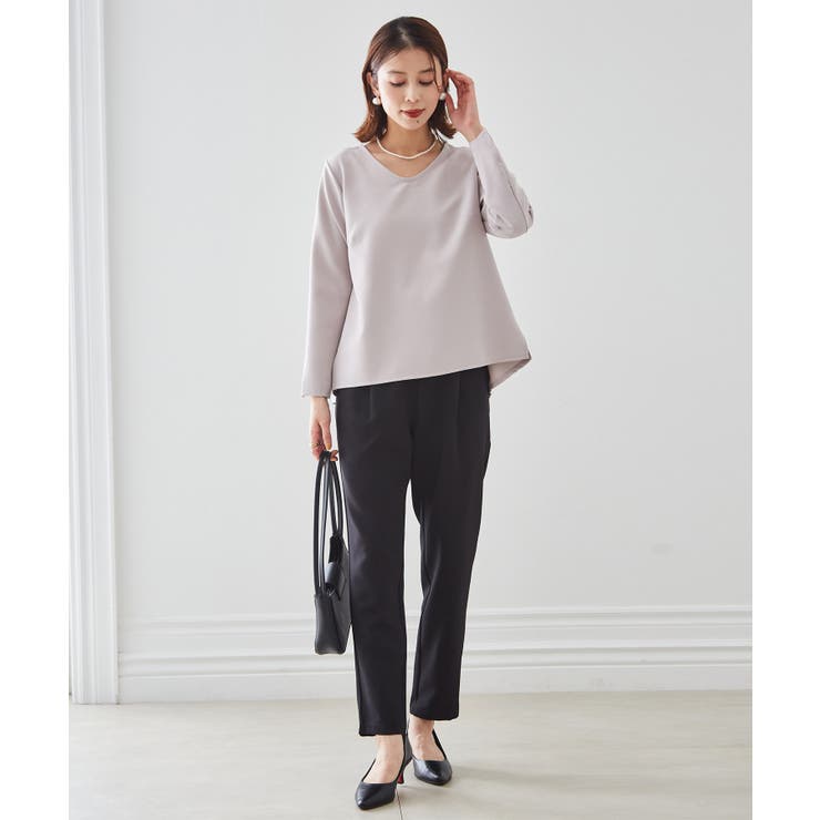 【2点セット】洗える/ストレッチペプラムブラウス＆テーパードパンツセットアップ | RANAN | 詳細画像3 