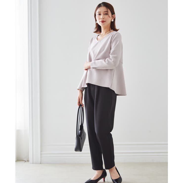 【2点セット】洗える/ストレッチペプラムブラウス＆テーパードパンツセットアップ | RANAN | 詳細画像4 