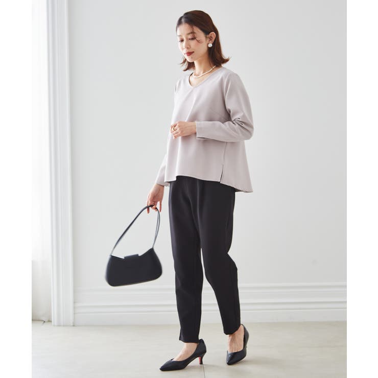 【2点セット】洗える/ストレッチペプラムブラウス＆テーパードパンツセットアップ | RANAN | 詳細画像5 