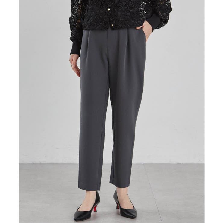 チャコール61 | [低身長サイズ有]美脚シルエットタックテーパードパンツ 股下61㎝(UVカット … | RANAN