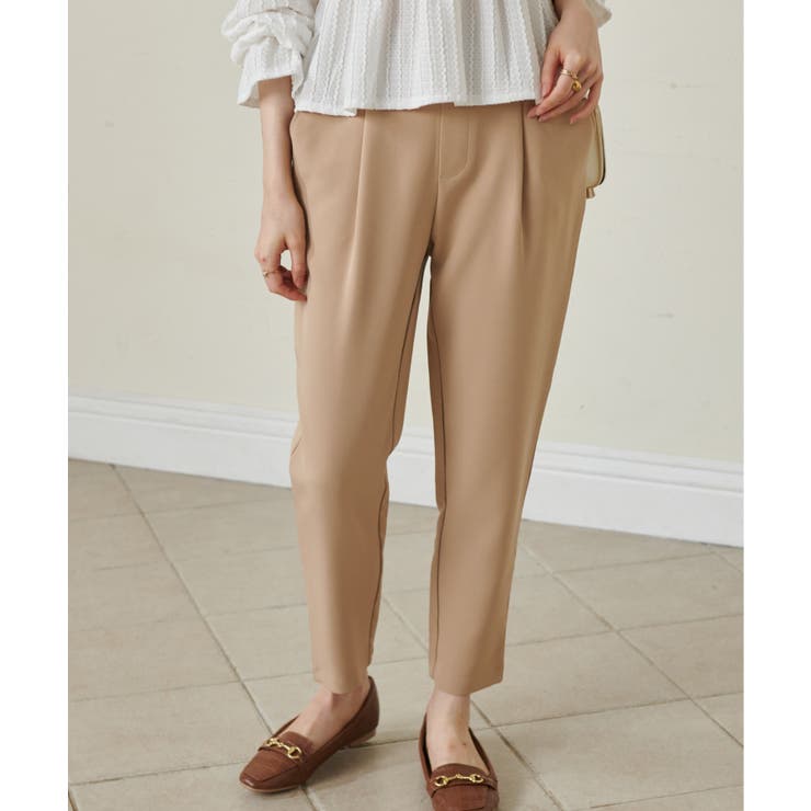 ライトベージュ61 | [低身長サイズ有]美脚シルエットタックテーパードパンツ 股下61㎝(UVカット … | RANAN