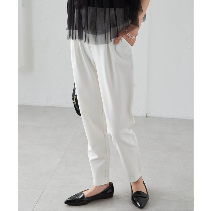 オフホワイト61 | [低身長サイズ有]美脚シルエットタックテーパードパンツ 股下61㎝(UVカット … | RANAN