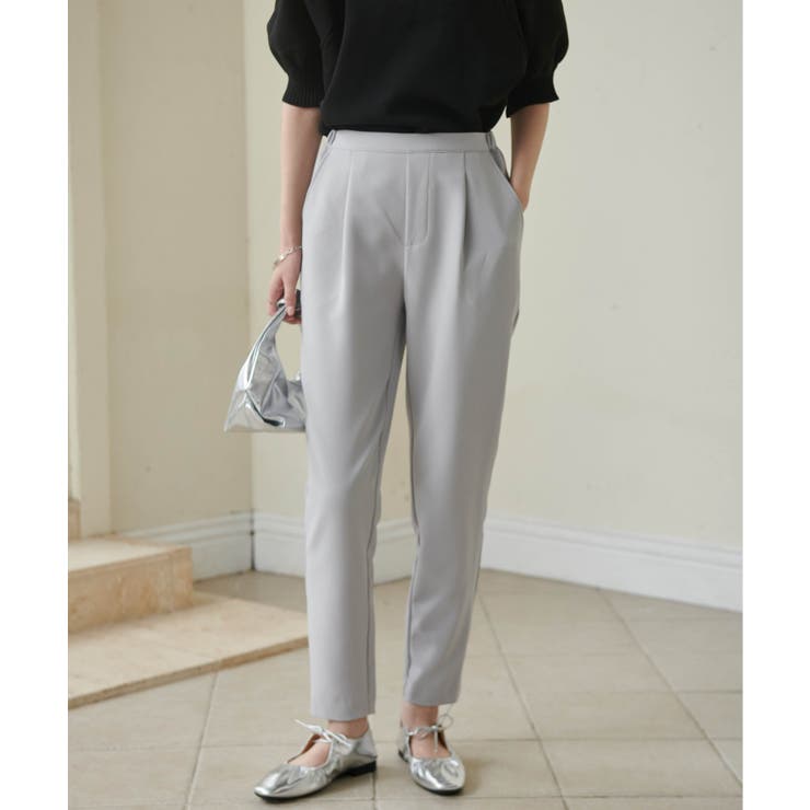 シルバーグレー | [低身長サイズ有]美脚シルエットタックテーパードパンツ 股下61㎝(UVカット … | RANAN