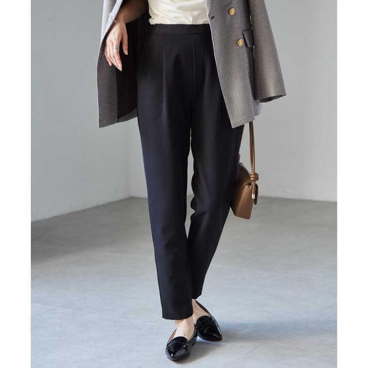 ブラック61 | 裏起毛美脚シルエットタックパンツ | RANAN