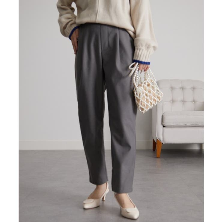 チャコール61 | 裏起毛美脚シルエットタックパンツ | RANAN