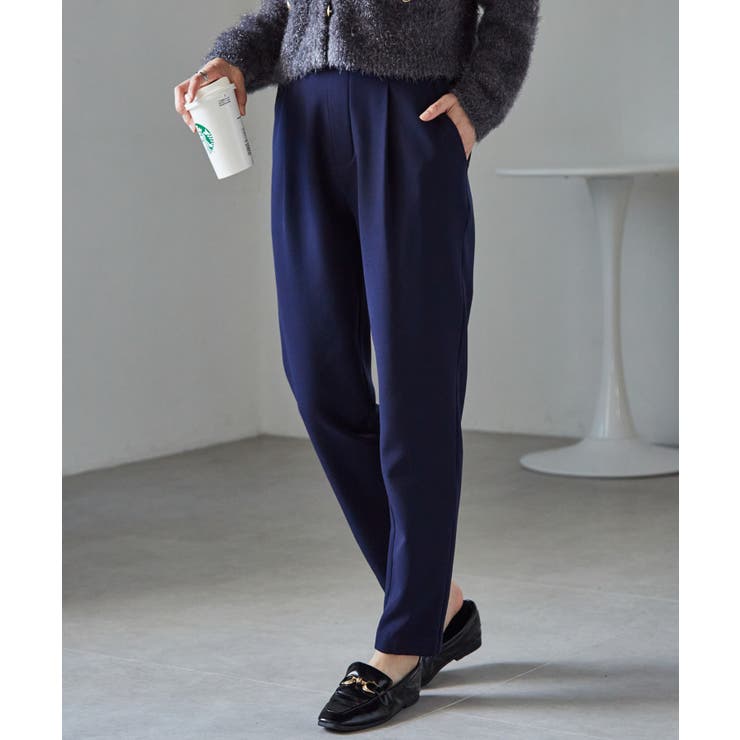 ネイビー65 | 裏起毛美脚シルエットタックパンツ | RANAN