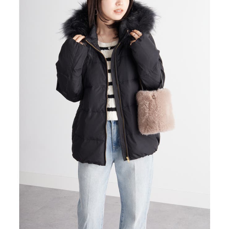 ブラック | リアルファー付ダウンショートコート | RANAN