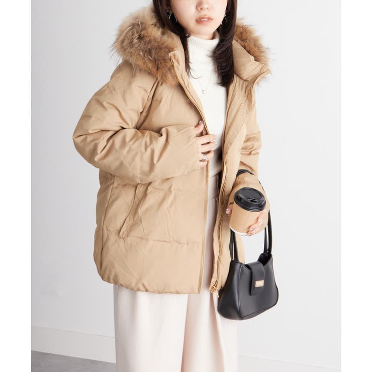 キャメル | リアルファー付ダウンショートコート | RANAN