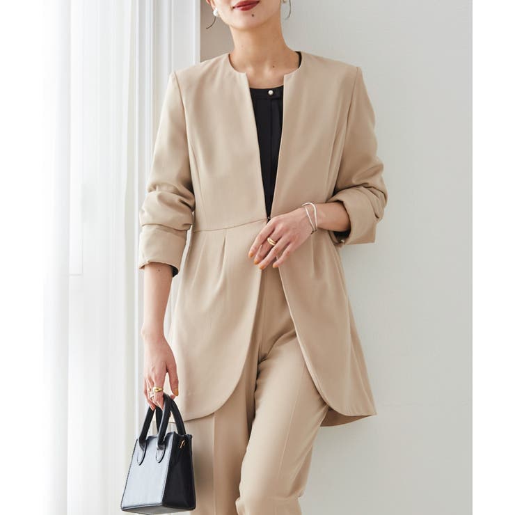 ベージュ | ＜２点セット＞ラウンドヘムジャケットセットアップ | RANAN