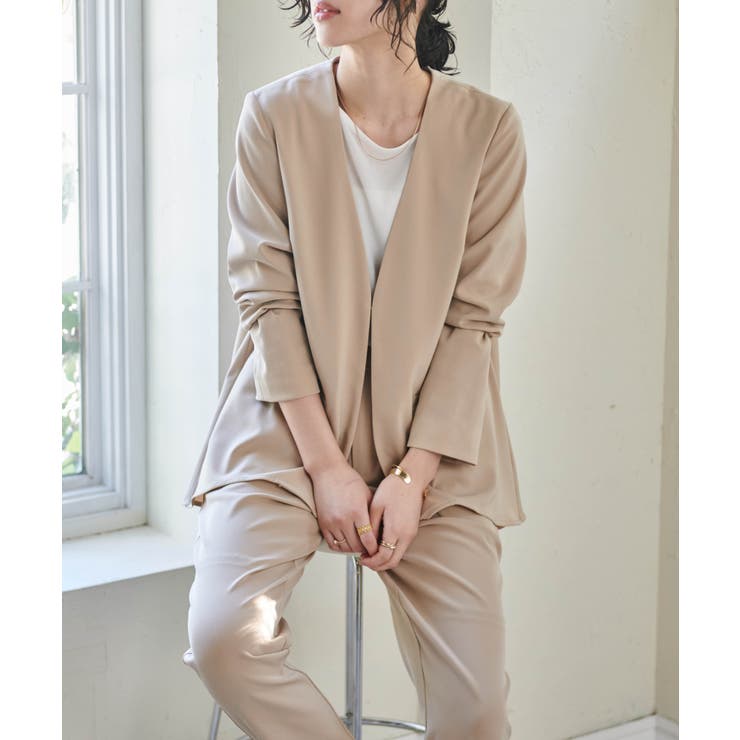 ベージュ | [2点セット/ウォッシャブル]フレアジャケット＆テーパードパンツセットアップ | RANAN