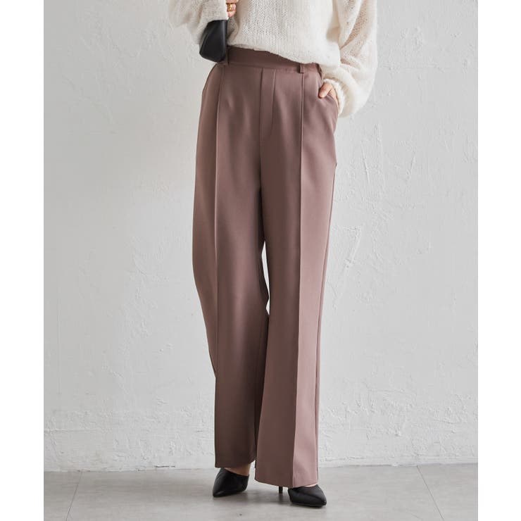 ブラウン | 裏起毛美脚シルエットピンタックワイドパンツ | RANAN
