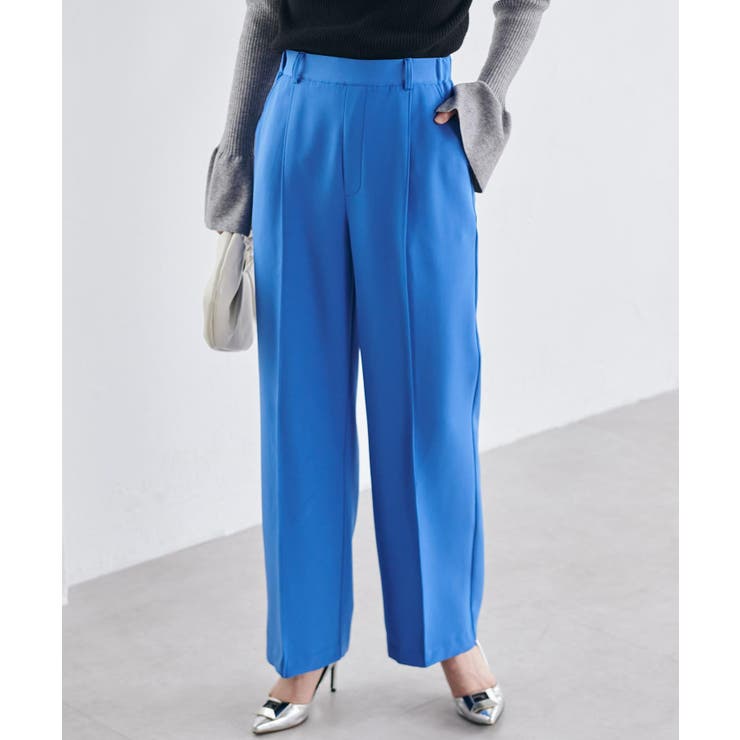 ブルー | 裏起毛美脚シルエットピンタックワイドパンツ | RANAN