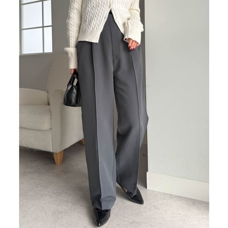 チャコール | 裏起毛美脚シルエットピンタックワイドパンツ | RANAN