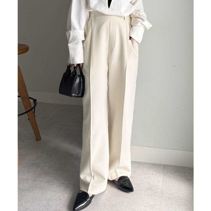 アイボリー | 裏起毛美脚シルエットピンタックワイドパンツ | RANAN
