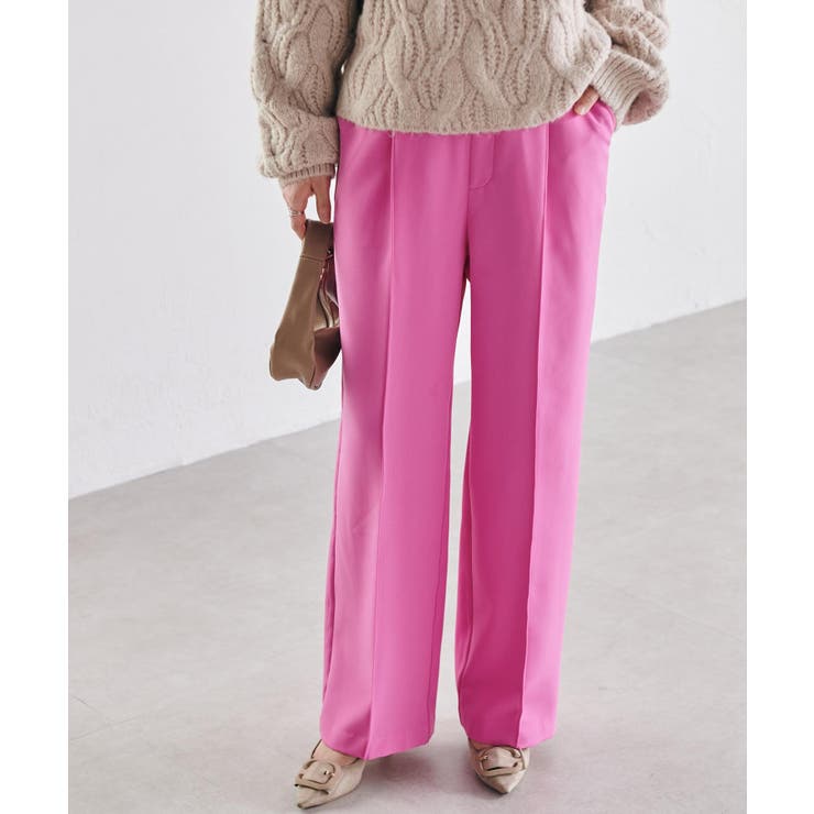 ピンク | 裏起毛美脚シルエットピンタックワイドパンツ | RANAN