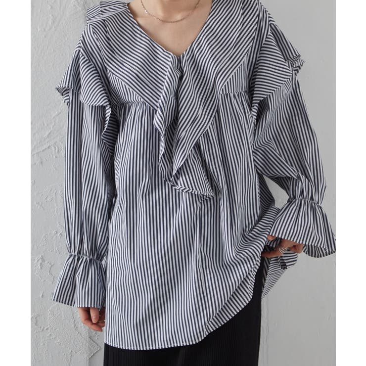 ストライプ | ビッグカラーフリルブラウス | RANAN