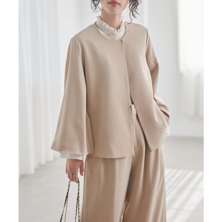 ベージュ | 【2点セット】ケープジャケットワイドパンツセットアップ | RANAN