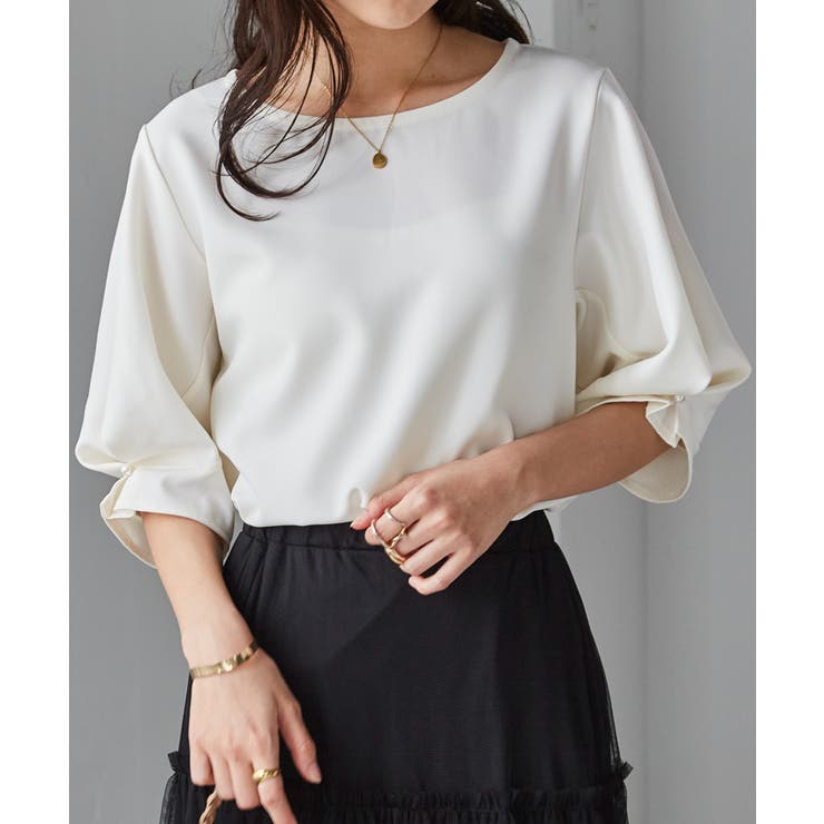 オフホワイト | 袖タックデザインきれい見えブラウス | RANAN