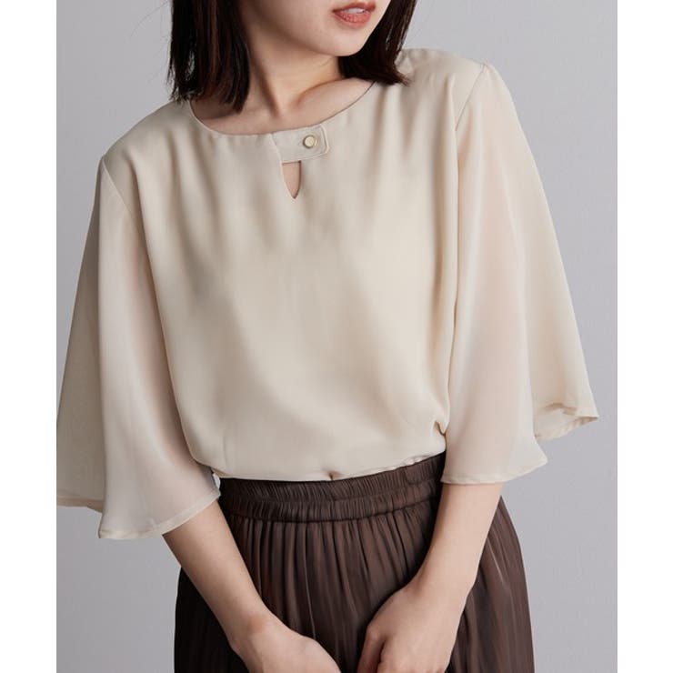 ベージュ | ひんやり！フレアー袖シフォンブラウス | RANAN