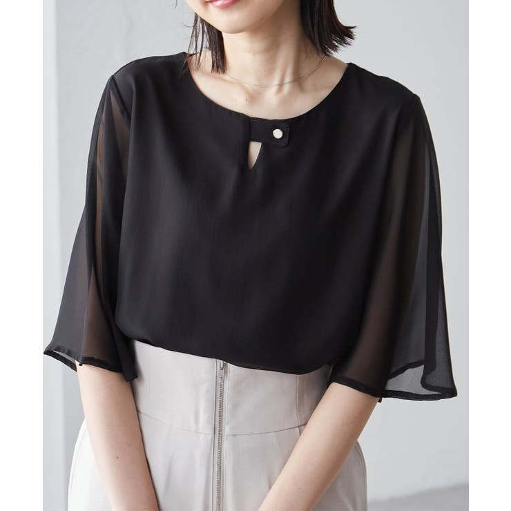 ブラック | ひんやり！フレアー袖シフォンブラウス | RANAN