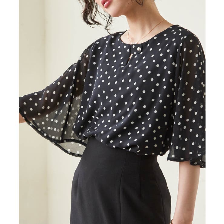 ブラックケイドット | ひんやり！フレアー袖シフォンブラウス | RANAN