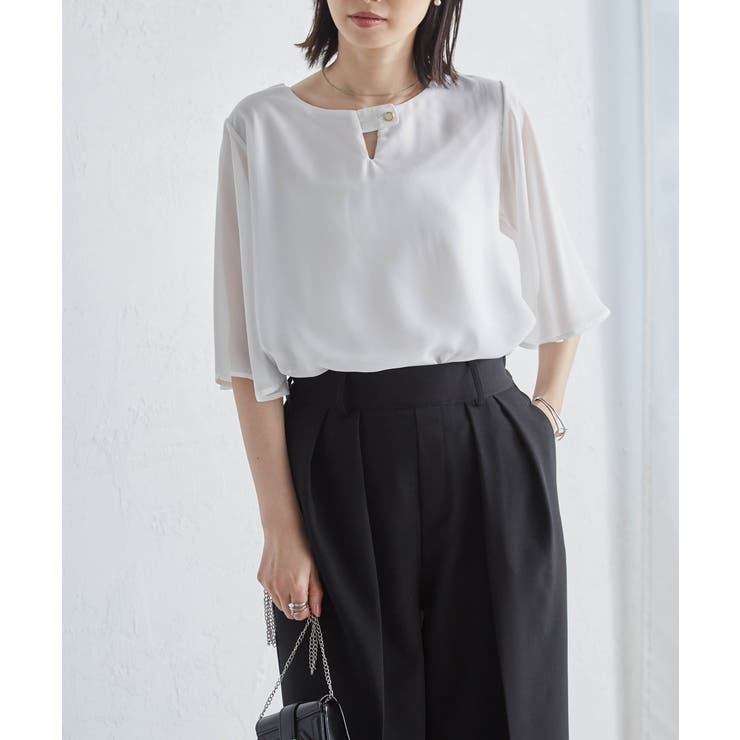 オフホワイト | ひんやり！フレアー袖シフォンブラウス | RANAN