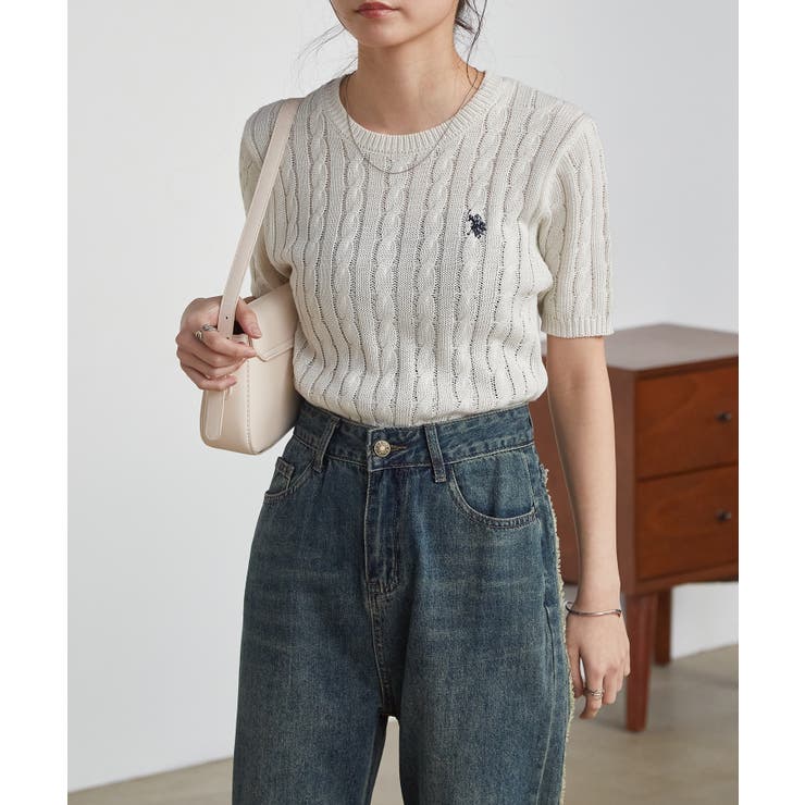 ＜Ｕ．Ｓ．ＰＯＬＯＡＳＳＮ．＞ワンポイント半袖ケーブルニット | RANAN | 詳細画像20 