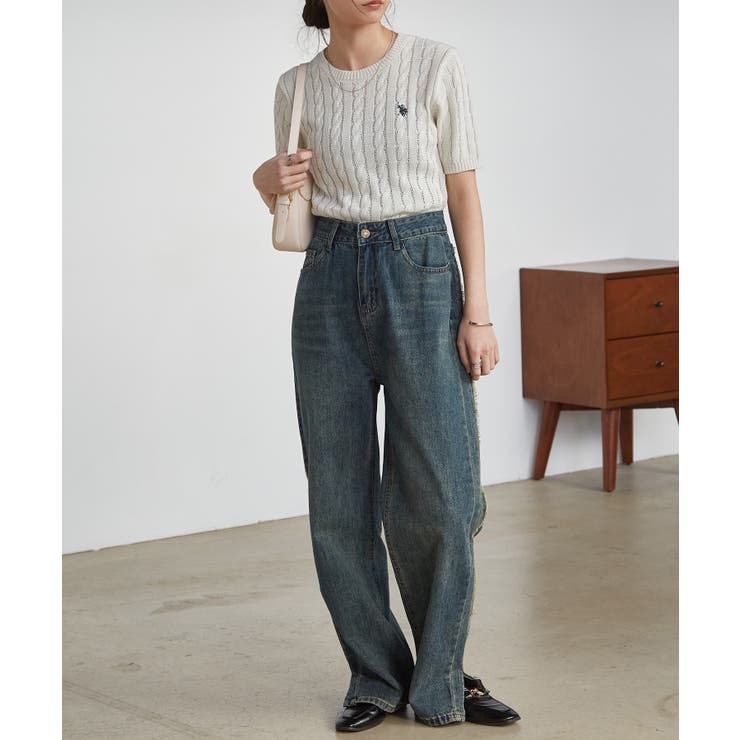 ＜Ｕ．Ｓ．ＰＯＬＯＡＳＳＮ．＞ワンポイント半袖ケーブルニット | RANAN | 詳細画像21 