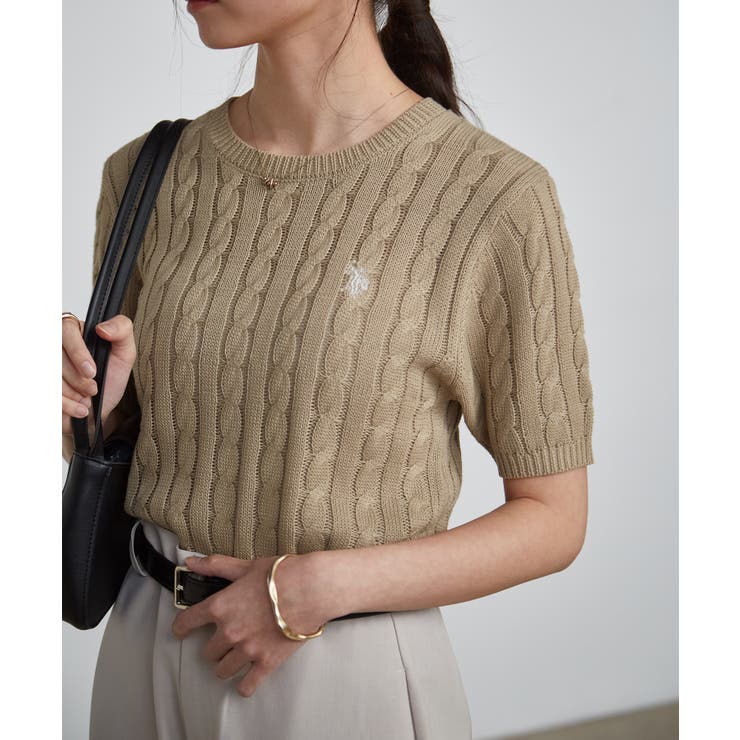 ベージュ | ＜Ｕ．Ｓ．ＰＯＬＯＡＳＳＮ．＞ワンポイント半袖ケーブルニット | RANAN