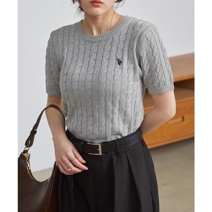 グレー | ＜Ｕ．Ｓ．ＰＯＬＯＡＳＳＮ．＞ワンポイント半袖ケーブルニット | RANAN