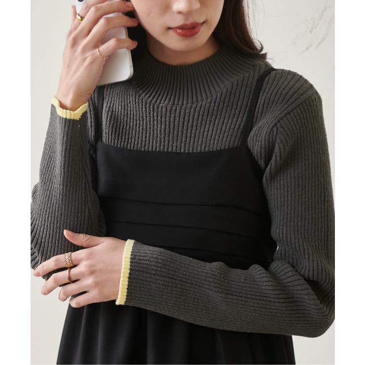 グレー | リブパイピングハイネックニット | RANAN