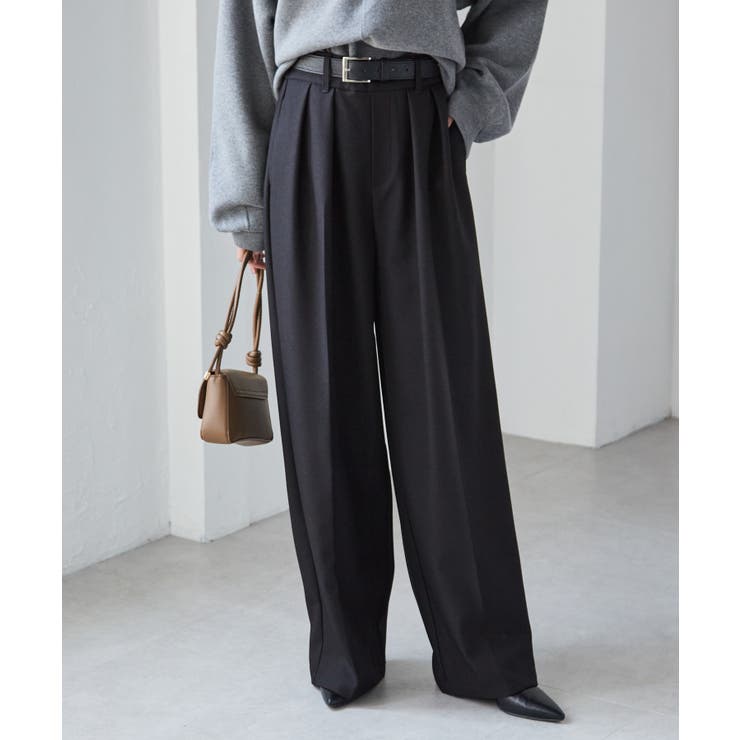 【選べる股下】ウール調センタープレスタックワイドパンツ | RANAN | 詳細画像3 