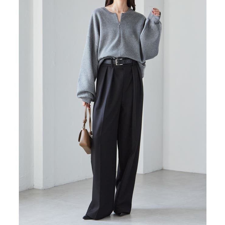 【選べる股下】ウール調センタープレスタックワイドパンツ | RANAN | 詳細画像4 
