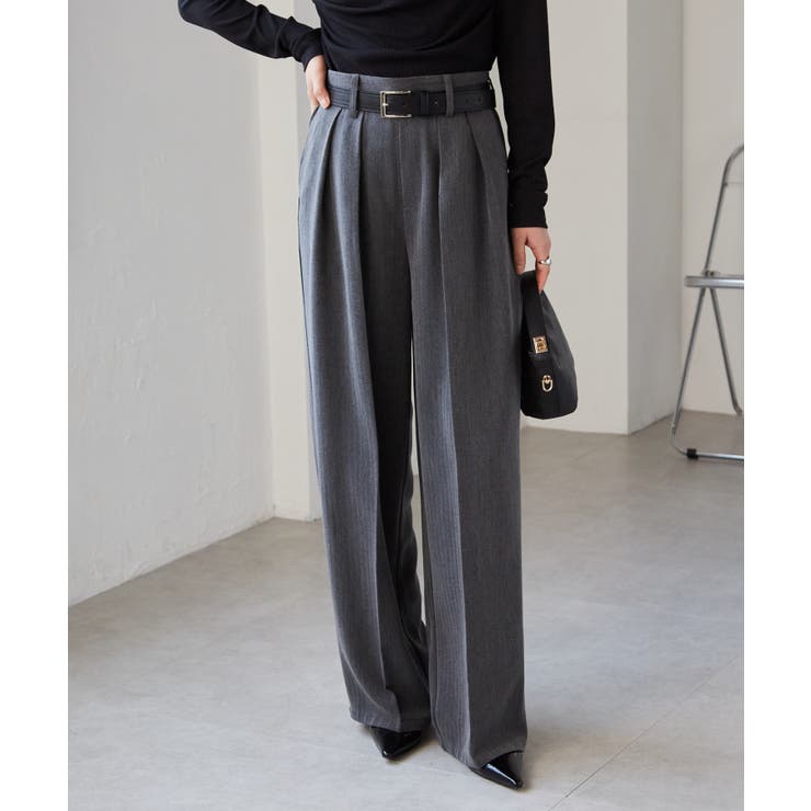 グレーケイ73 | 【選べる股下】ウール調センタープレスタックワイドパンツ | RANAN