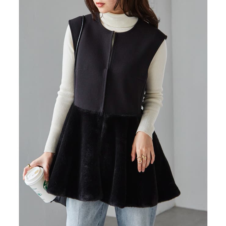 ブラック | ペプラムファー切替ジレ | RANAN