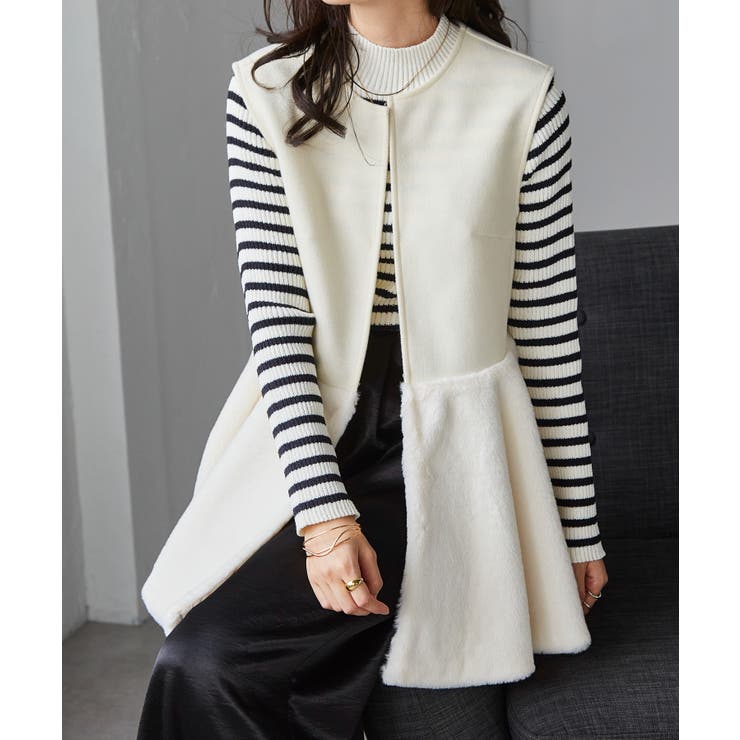 アイボリー | ペプラムファー切替ジレ | RANAN