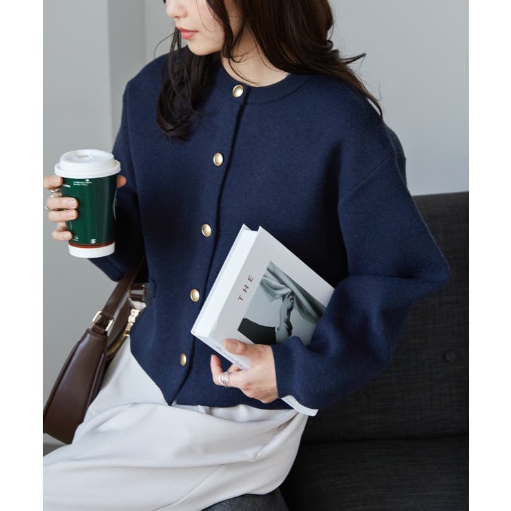 ゴールド調ボタンニットカーディガン | RANAN | 詳細画像1 