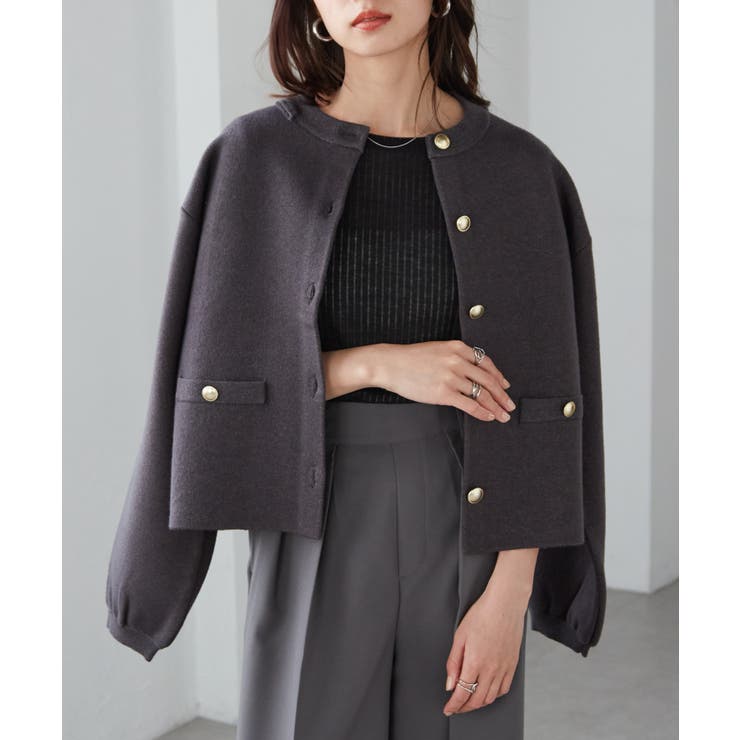 チャコール | ゴールド調ボタンニットカーディガン | RANAN