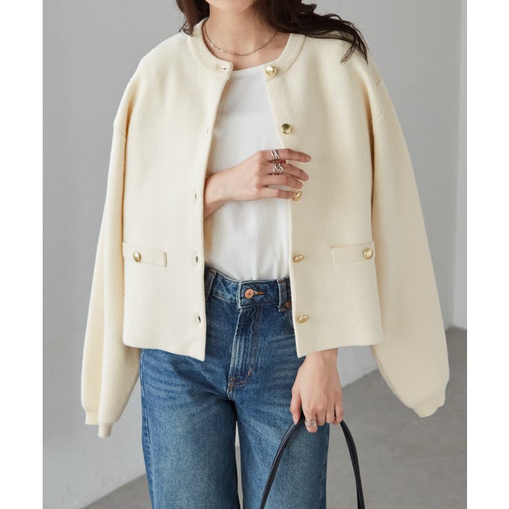 MTゴールド調ボタンニットカーデ[品番：RANW0000038]｜RANAN（ラナン