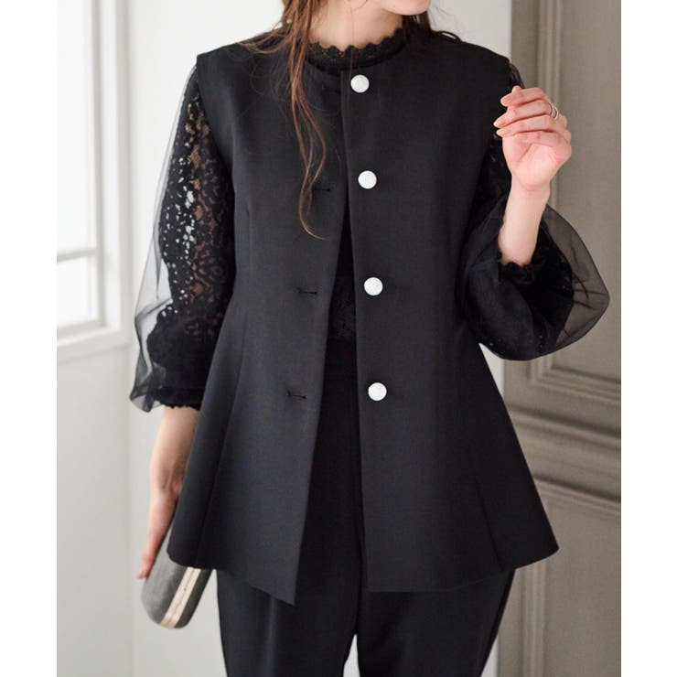 ブラック | ＜２点セット＞ペプラムベストセットアップ | RANAN