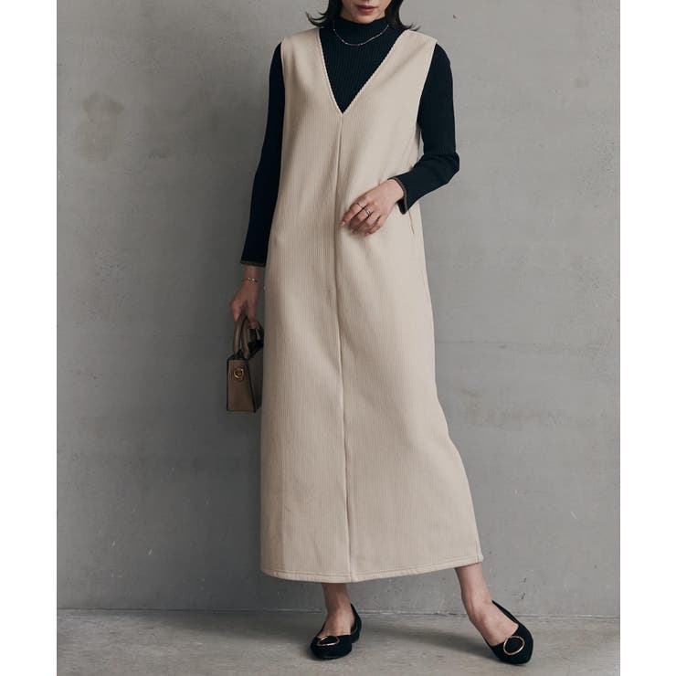 ベージュ | あったか裏ベロアニットコールジャンパースカート | RANAN