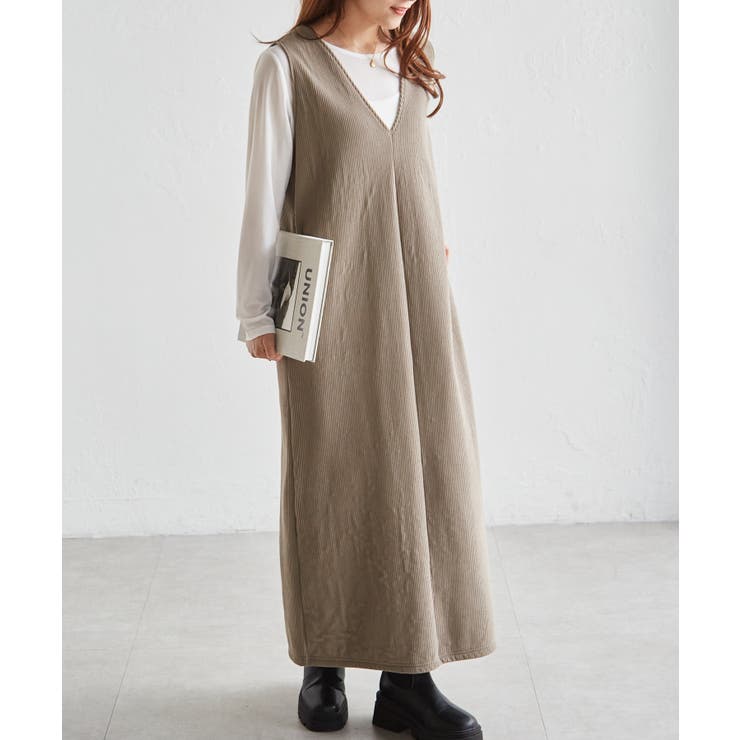 グレージュ | あったか裏ベロアニットコールジャンパースカート | RANAN