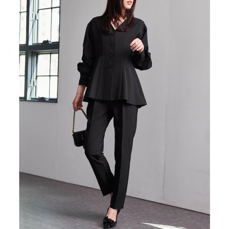 【2点セット】洗える 防シワＶネックペプラムトップステーパードパンツセットアップ | RANAN | 詳細画像10 